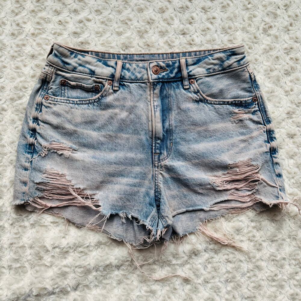 American Eagle Hi Waist Distres Festival Comfort Stretch Waist Mom Jean Shorts 6